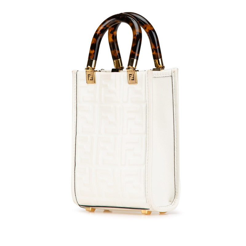 フェンディ サンシャイン ショッパー ハンドバッグ ショルダーバッグ 2WAY 8BS051 ホワイト ブラウン レザー レディース FENDI 【中古】