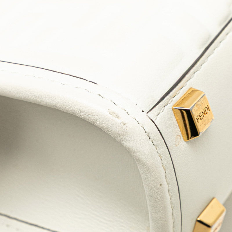 フェンディ サンシャイン ショッパー ハンドバッグ ショルダーバッグ 2WAY 8BS051 ホワイト ブラウン レザー レディース FENDI 【中古】