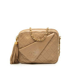 シャネル マトラッセ ココマーク フリンジ チェーンショルダーバッグ 斜め掛け ベージュ ラムスキン レディース CHANEL 中古