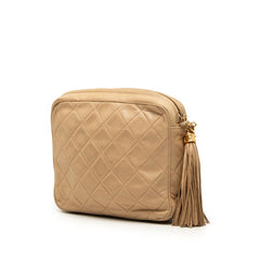 シャネル マトラッセ ココマーク フリンジ チェーンショルダーバッグ 斜め掛け ベージュ ラムスキン レディース CHANEL 中古