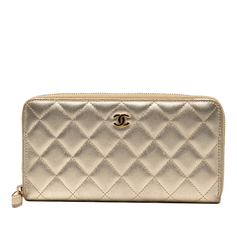 シャネル マトラッセ ココマーク 長財布 シャンパンゴールド レザー レディース CHANEL 【中古】