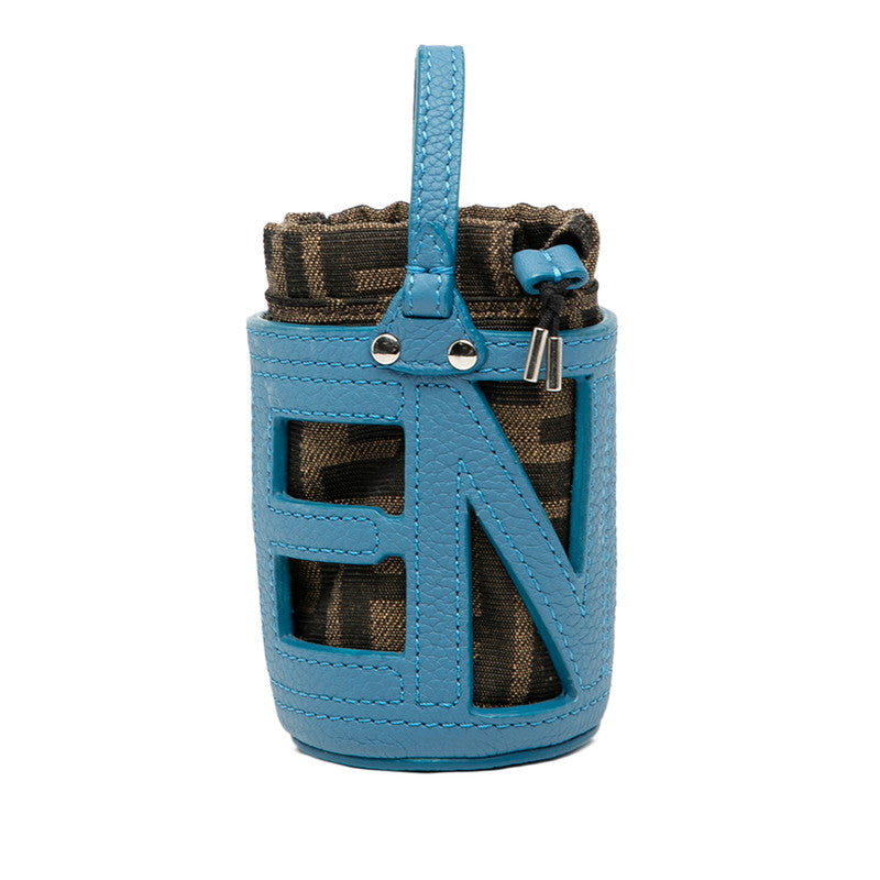 フェンディ ズッカ バケット モチーフ バッグチャーム キーホルダー 7AS158 ブルー カーキ キャンバス レザー レディース FENDI 【中古】