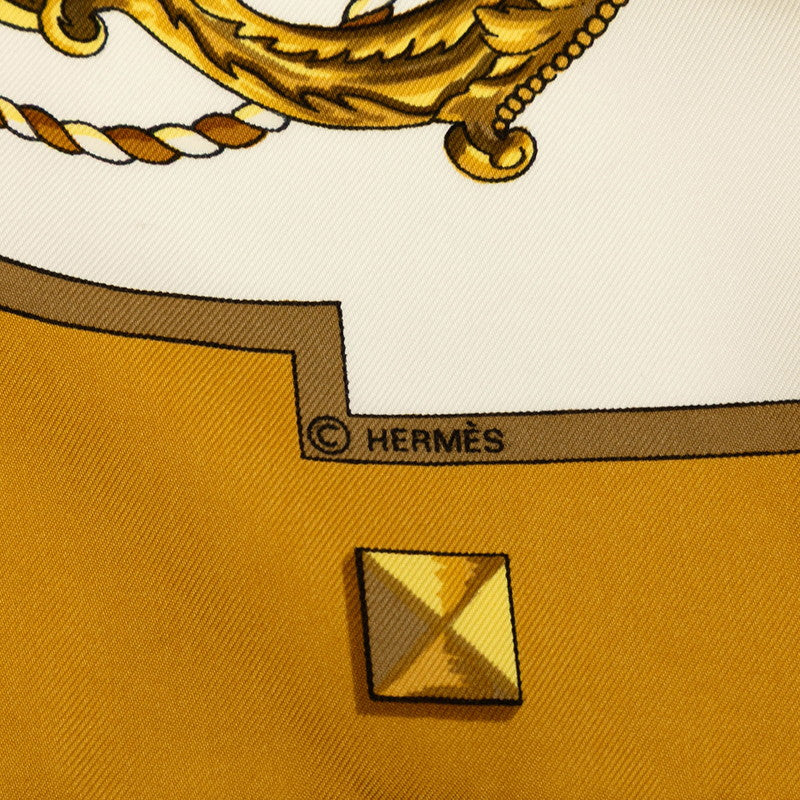 エルメス カレ90 LES CLES 鍵 スカーフ ゴールド ホワイト マルチカラー シルク レディース HERMES 【中古】