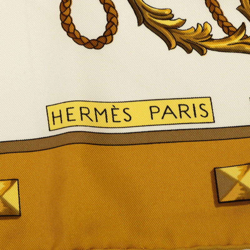 エルメス カレ90 LES CLES 鍵 スカーフ ゴールド ホワイト マルチカラー シルク レディース HERMES 【中古】