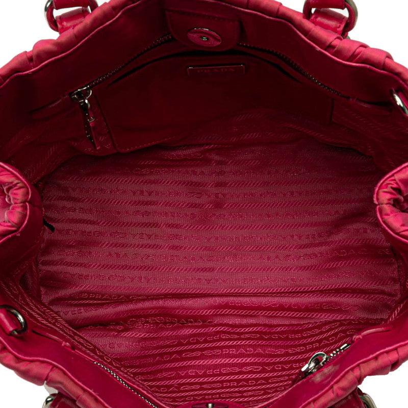 プラダ 三角ロゴプレート ハンドバッグ ショルダーバッグ 2WAY ピンク ナイロン レザー レディース PRADA 【中古】