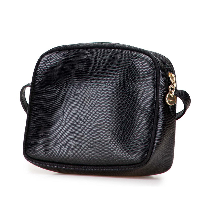 サルヴァトーレフェラガモ ヴァラ リザード型押し ショルダーバッグ ブラック レザー レディース Salvatore Ferragamo 【中古】