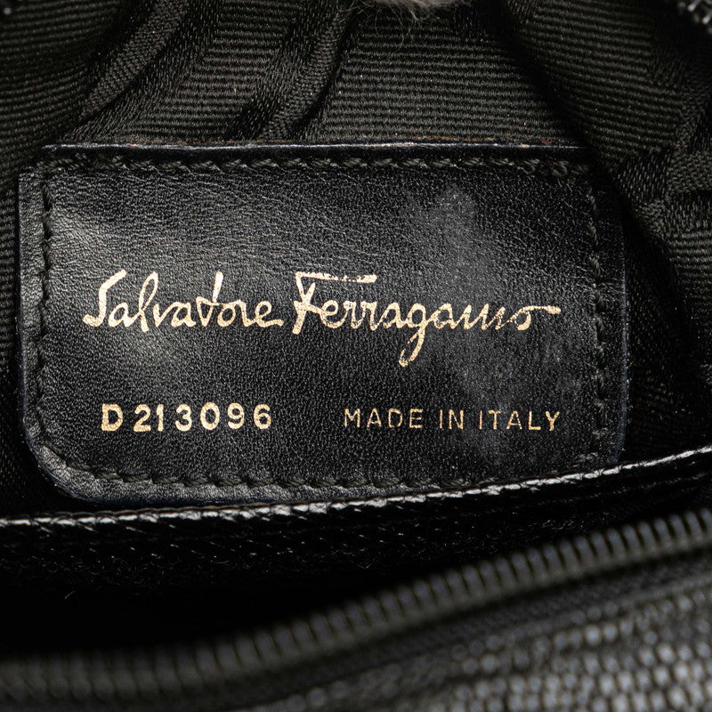 サルヴァトーレフェラガモ ヴァラ リザード型押し ショルダーバッグ ブラック レザー レディース Salvatore Ferragamo 【中古】