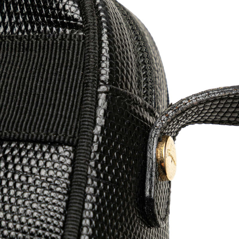 サルヴァトーレフェラガモ ヴァラ リザード型押し ショルダーバッグ ブラック レザー レディース Salvatore Ferragamo 【中古】