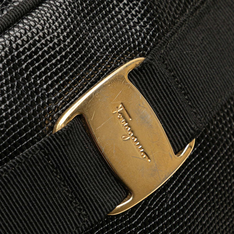サルヴァトーレフェラガモ ヴァラ リザード型押し ショルダーバッグ ブラック レザー レディース Salvatore Ferragamo 【中古】