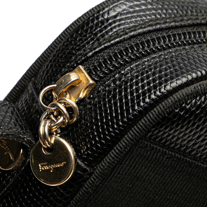 サルヴァトーレフェラガモ ヴァラ リザード型押し ショルダーバッグ ブラック レザー レディース Salvatore Ferragamo 【中古】
