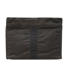 エルメス エールライン クラッチバッグ セカンドバッグ グレー キャンバス メンズ HERMES 【中古】