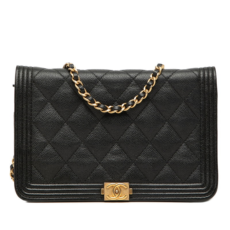 シャネル ココマーク ボーイシャネル チェーン ショルダーバッグ ブラック キャビアスキン レディース CHANEL 【中古】