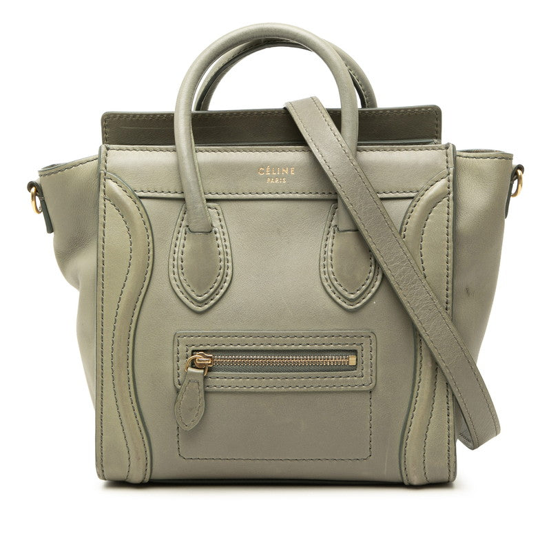 セリーヌ ラゲージ ナノショッパー ハンドバッグ ショルダーバッグ 2WAY カーキ グリーン レザー レディース CELINE 【中古】