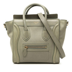 セリーヌ ラゲージ ナノショッパー ハンドバッグ ショルダーバッグ 2WAY カーキ グリーン レザー レディース CELINE 【中古】
