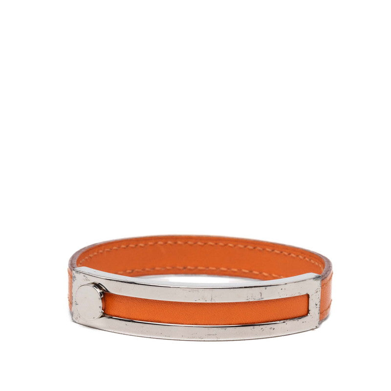 エルメス プスプス ブレスレット □G刻印 オレンジ系 シルバー メタル レザー レディース HERMES 【中古】