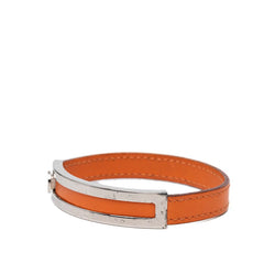 エルメス プスプス ブレスレット □G刻印 オレンジ系 シルバー メタル レザー レディース HERMES 【中古】