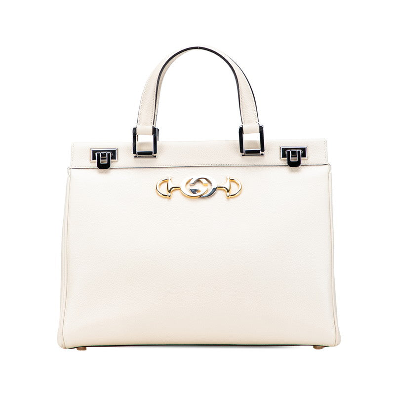 グッチ ズゥミ ホースビット ハンドバッグ トップハンドル 564714 ホワイト レザー レディース GUCCI 【中古】