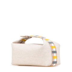 エルメス ブリッドアブラックPM ハンドバッグ ベージュ グレー コットン レディース HERMES 【中古】