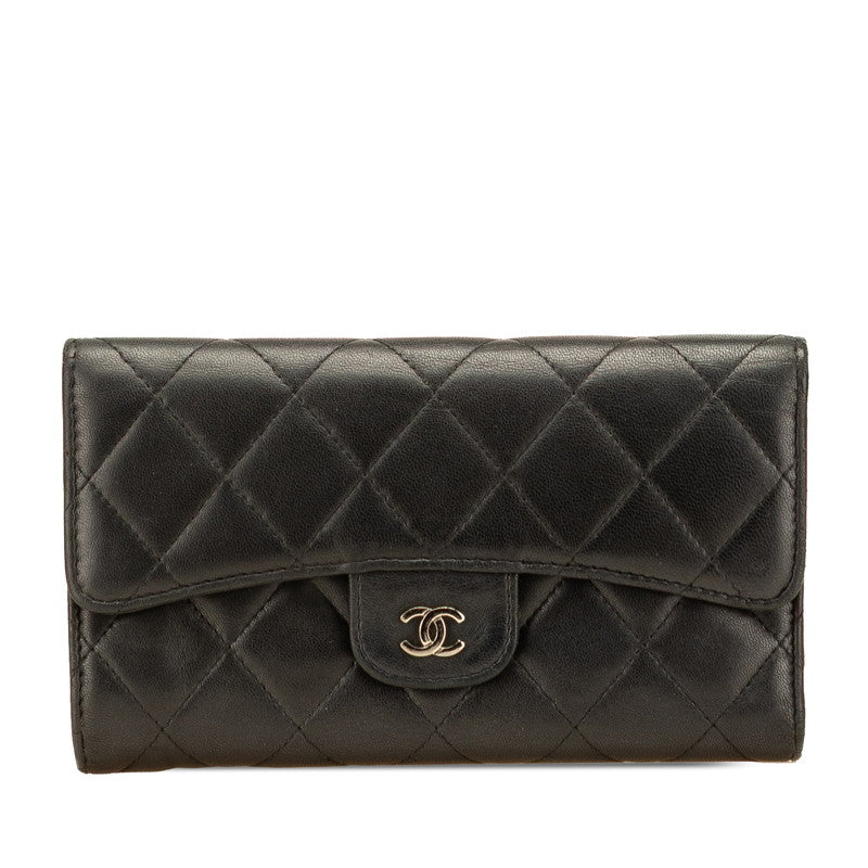 シャネル マトラッセ ココマーク 長財布 ブラック ラムスキン レディース CHANEL 【中古】
