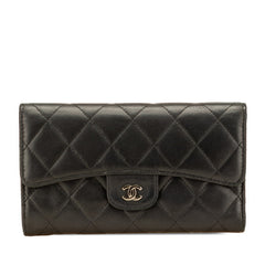 シャネル マトラッセ ココマーク 長財布 ブラック ラムスキン レディース CHANEL 【中古】