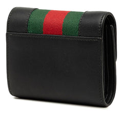 グッチ シェリーライン シルヴィ 三つ折り財布 476081 ブラック ゴールド レザー レディース GUCCI 中古