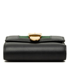 グッチ シェリーライン シルヴィ 三つ折り財布 476081 ブラック ゴールド レザー レディース GUCCI 中古