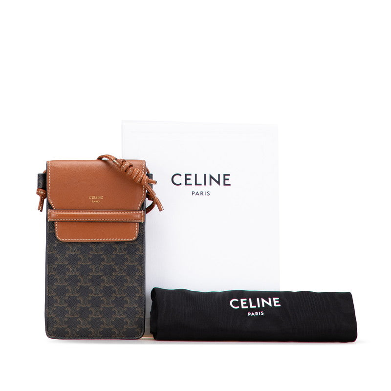 セリーヌ トリンオフ モバイルポーチ フォンポーチ ショルダーバッグ ブラック ブラウン PVC レザー レディース CELINE 【中古】