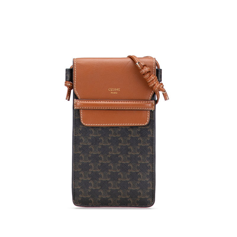 セリーヌ トリンオフ モバイルポーチ フォンポーチ ショルダーバッグ ブラック ブラウン PVC レザー レディース CELINE 【中古】