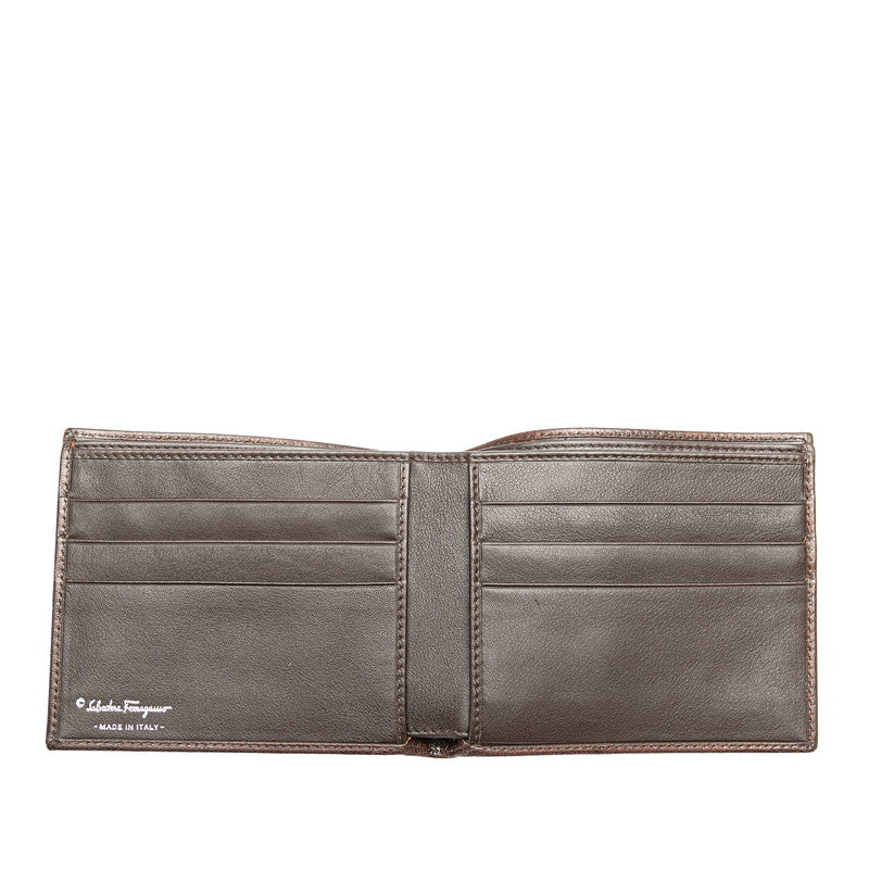 サルヴァトーレフェラガモ 二つ折り財布 IR-661050 ブラウン レザー レディース Salvatore Ferragamo 【中古】
