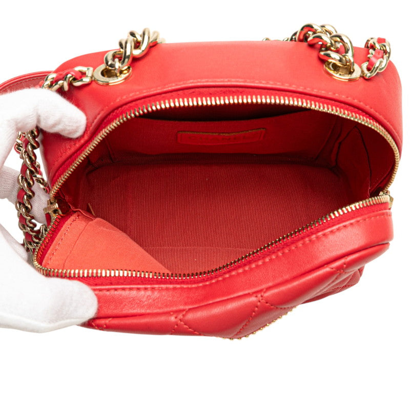 シャネル マトラッセ スタッズ ココマーク チェーンショルダーバッグ レッド ゴールド ラムスキン レディース CHANEL 【中古】