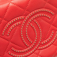 シャネル マトラッセ スタッズ ココマーク チェーンショルダーバッグ レッド ゴールド ラムスキン レディース CHANEL 【中古】