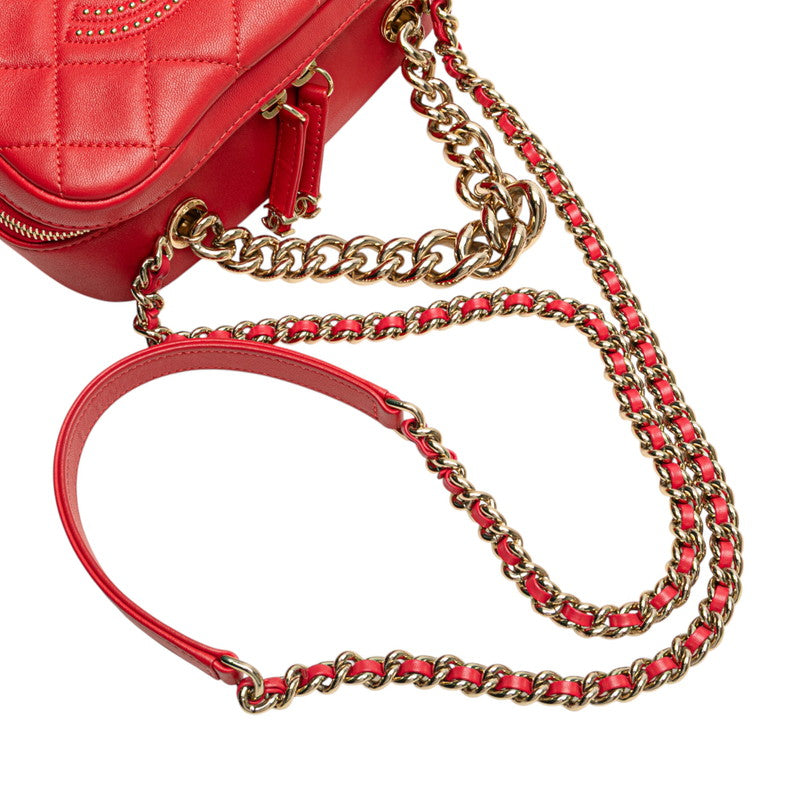 シャネル マトラッセ スタッズ ココマーク チェーンショルダーバッグ レッド ゴールド ラムスキン レディース CHANEL 【中古】