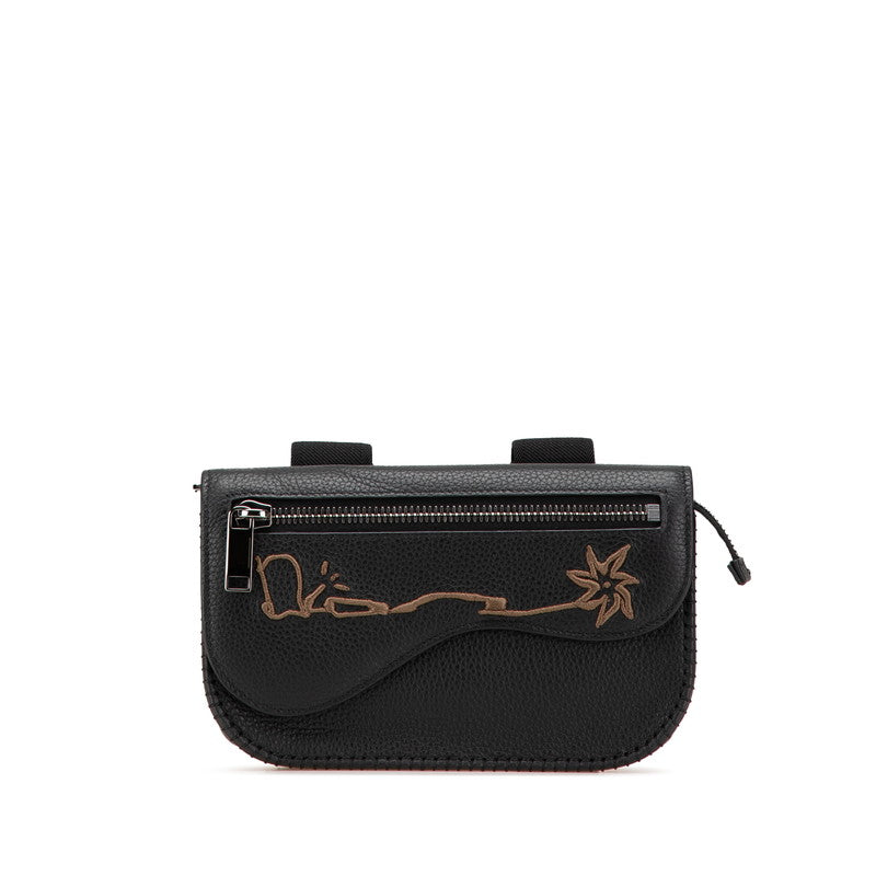 ディオール ×CACTUS JACK カクタスジャック サドル ボディバッグ アームポーチ ブラック レザー レディース Dior 【中古】