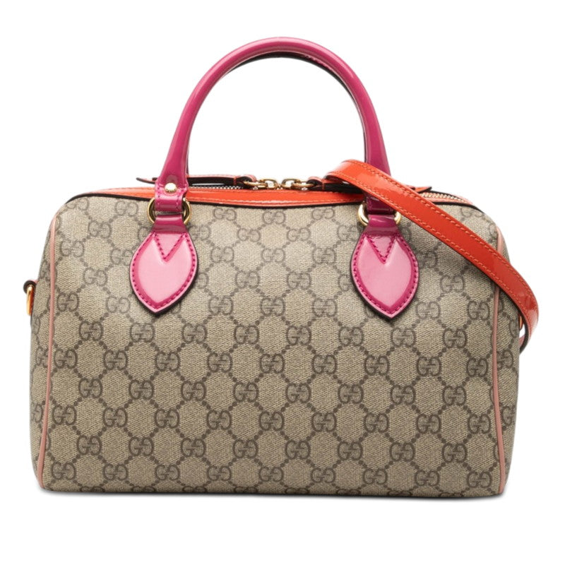 グッチ GGスプリーム ハンドバッグ ショルダーバッグ 2WAY 409529 ブラウン ピンク レッド PVC パテントレザー レディース GUCCI 【中古】