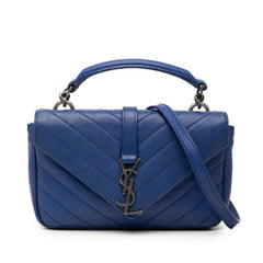 サンローラン YSLロゴ カレッジ ミニ ハンドバッグ チェーン ショルダーバッグ 438492 ブルー レザー レディース SAINT LAURENT 中古