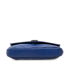 サンローラン YSLロゴ カレッジ ミニ ハンドバッグ チェーン ショルダーバッグ 438492 ブルー レザー レディース SAINT LAURENT 中古
