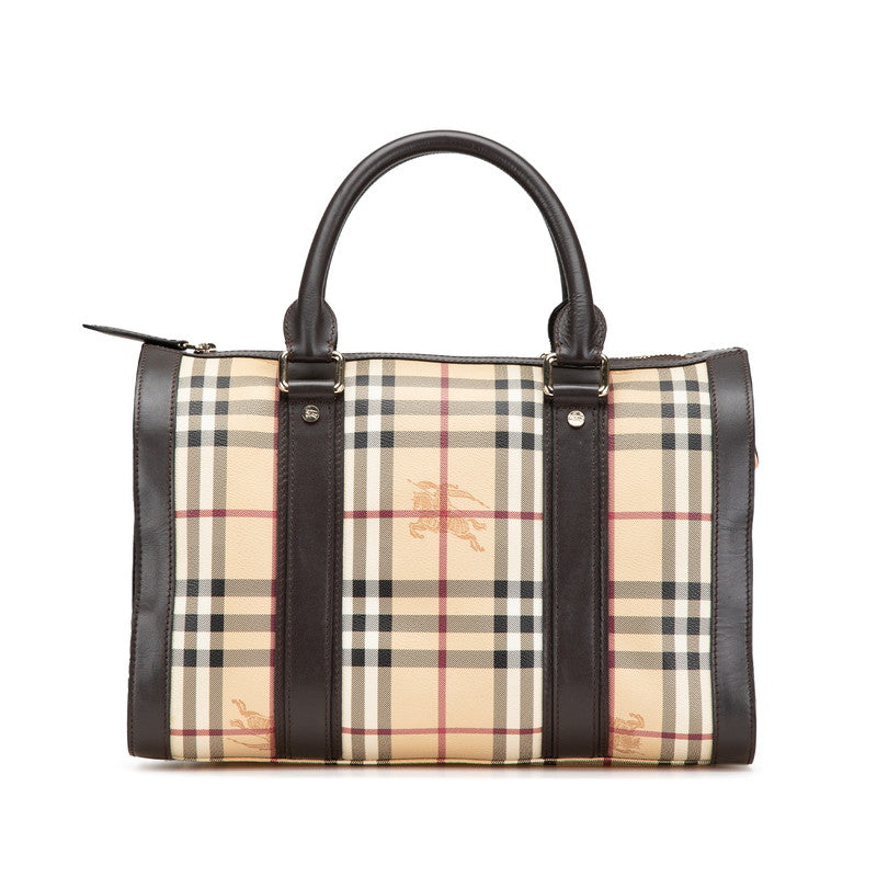 バーバリー ノバチェック シャドーホース ハンドバッグ ボストンバッグ ベージュ ブラウン PVC レザー レディース BURBERRY 【中古】