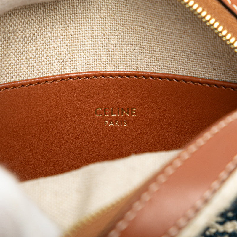 セリーヌ ラウンド 斜め掛け ショルダーバッグ ブラウン ベージュ ネイビー キャンバス レザー レディース CELINE 【中古】