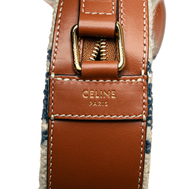セリーヌ ラウンド 斜め掛け ショルダーバッグ ブラウン ベージュ ネイビー キャンバス レザー レディース CELINE 【中古】
