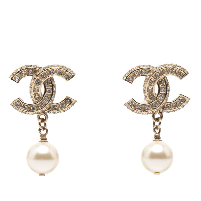 シャネル ココマーク ラインストーン ピアス シャンパンゴールド メッキ フェイクパール レディース CHANEL 【中古】