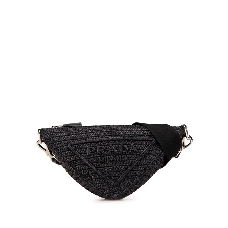 プラダ トライアングル クロシェ 斜め掛け ショルダーバッグ ブラック ラフィア レディース PRADA 【中古】