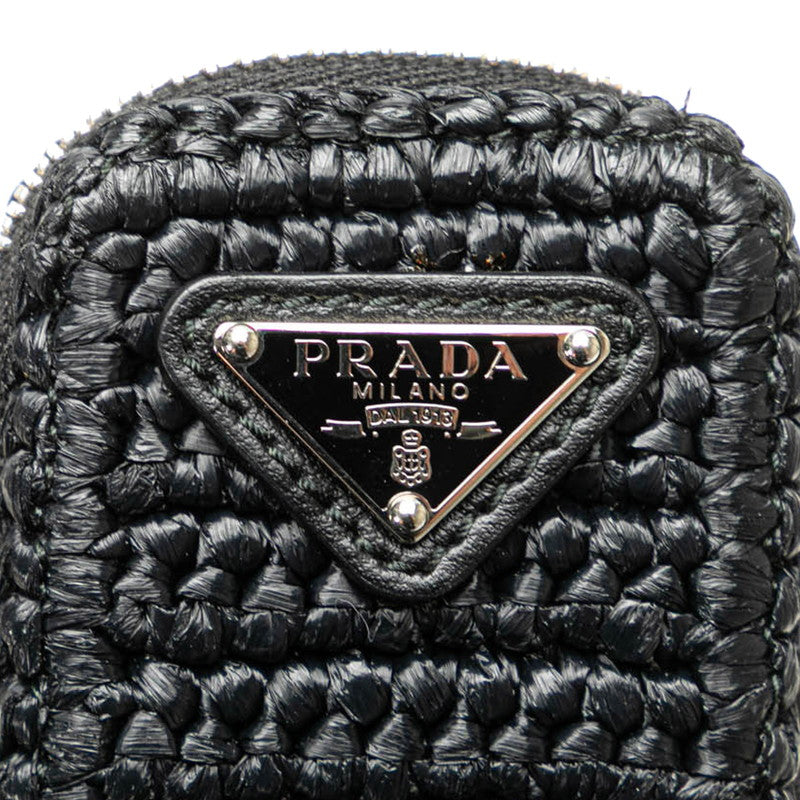 プラダ トライアングル クロシェ 斜め掛け ショルダーバッグ ブラック ラフィア レディース PRADA 【中古】