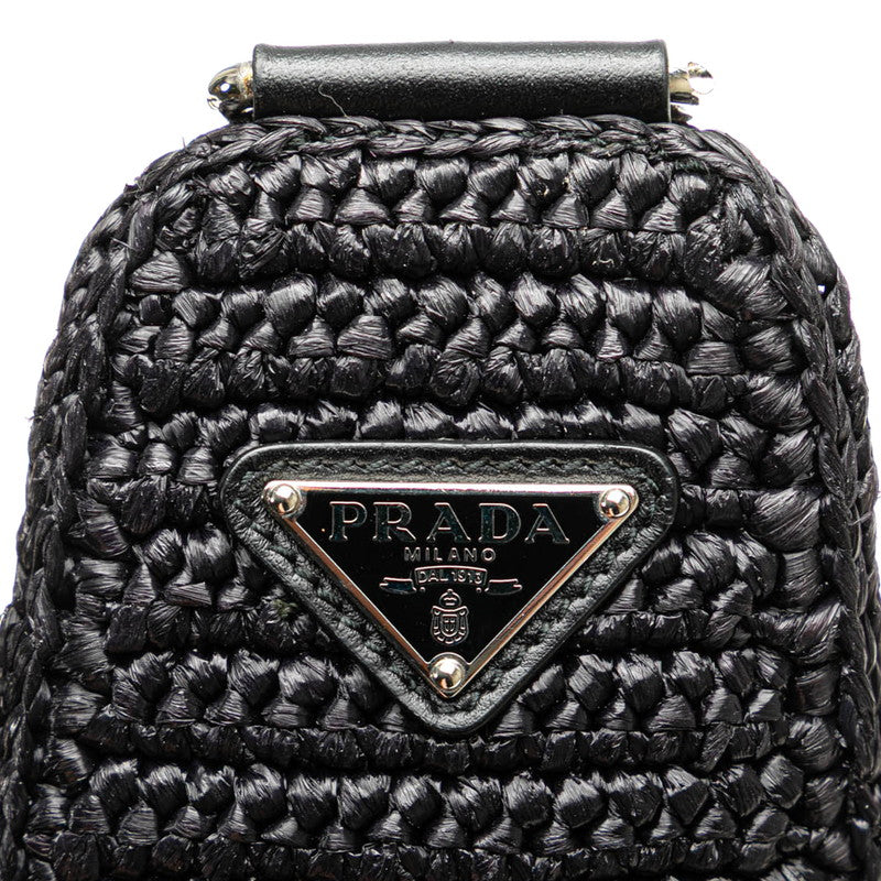 プラダ トライアングル クロシェ 斜め掛け ショルダーバッグ ブラック ラフィア レディース PRADA 【中古】