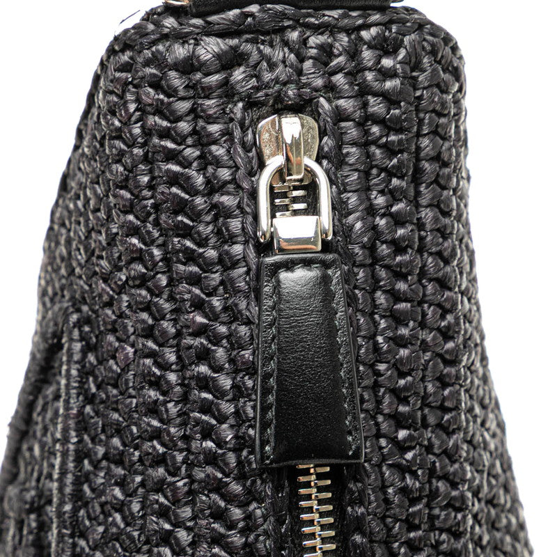 プラダ トライアングル クロシェ 斜め掛け ショルダーバッグ ブラック ラフィア レディース PRADA 【中古】