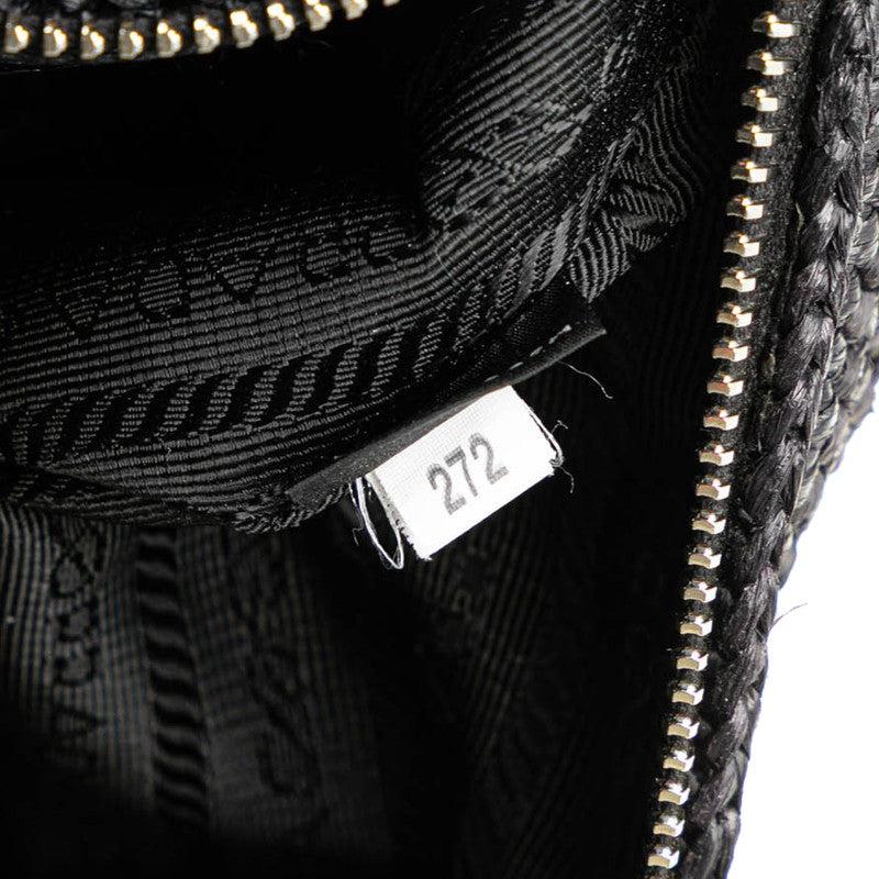 プラダ トライアングル クロシェ 斜め掛け ショルダーバッグ ブラック ラフィア レディース PRADA 【中古】