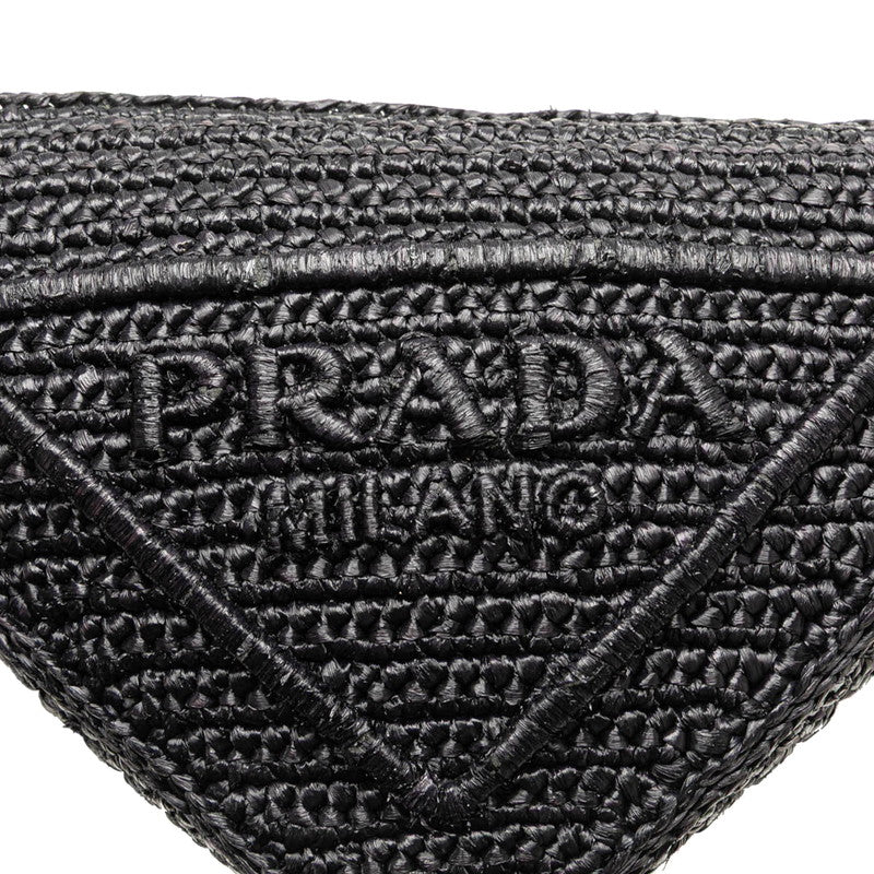プラダ トライアングル クロシェ 斜め掛け ショルダーバッグ ブラック ラフィア レディース PRADA 【中古】