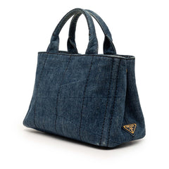 プラダ 三角ロゴプレート カナパミニ ハンドバッグ BN2439 ブルー デニム レディース PRADA 【中古】