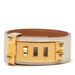 エルメス コリエドシアン バングル ブレスレット サイズ:T2 アイボリー ゴールド レザー メッキ レディース HERMES 中古