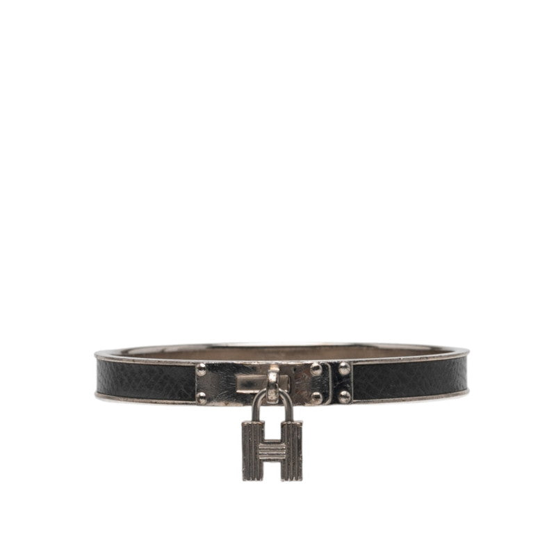 エルメス ケリーバングル Hモチーフ バングル シルバー ブラック メタル レザー レディース HERMES 【中古】