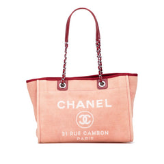 シャネル ドーヴィルMM トートバッグ ショルダーバッグ ピンク レッド キャンバス レザー レディース CHANEL 【中古】